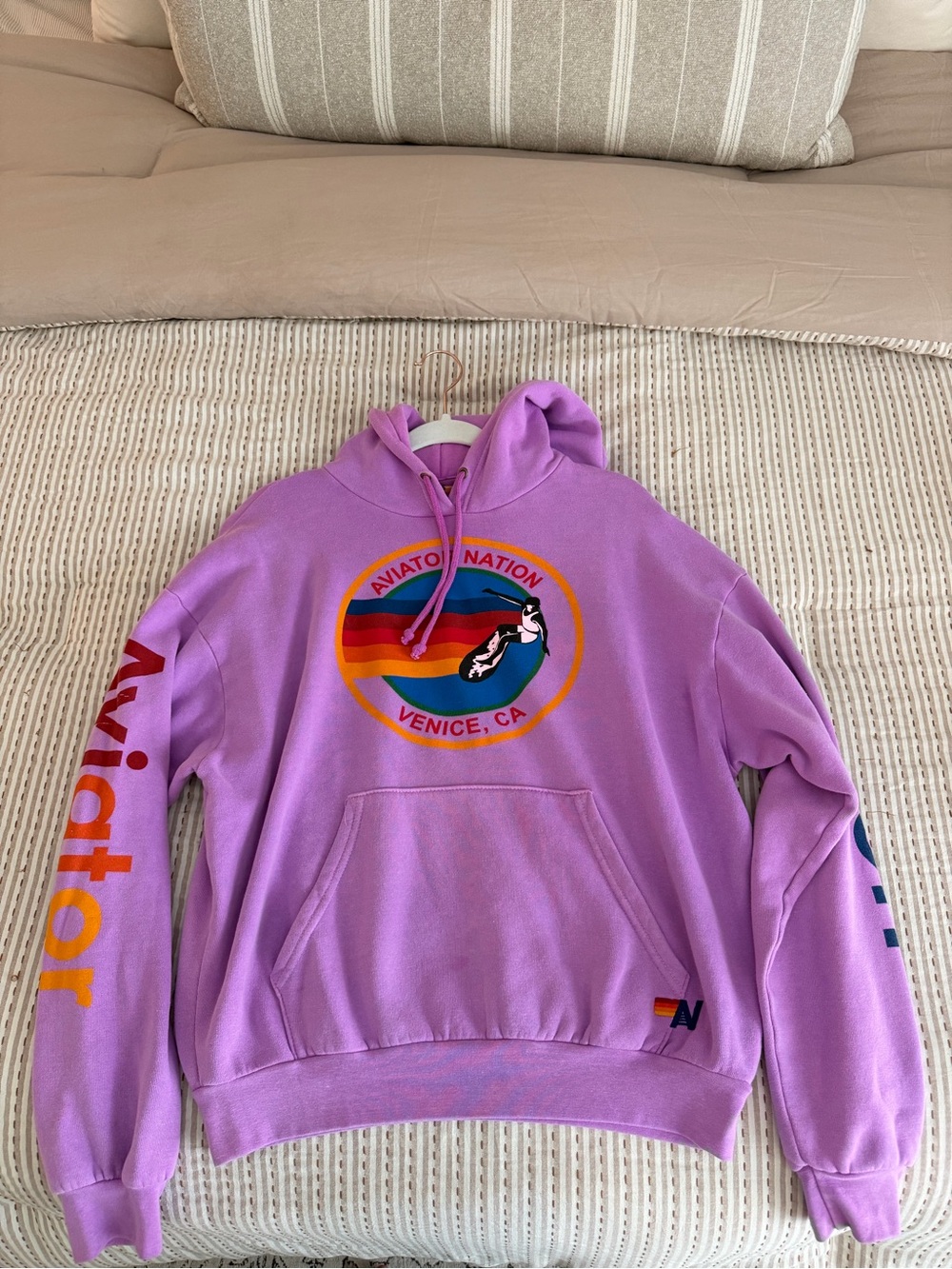 Aviator Nation Relaxed Pullover Hoodie in Neon Purple